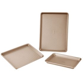 Baking Pans Set, 3-Piece, Nonstick Carbon Steel Cookware Sheets & Trays, Stackable Kitchen Oven Bakeware Cooking Sets with Silicone Handles