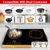 7000W Electric Double Ceramic Stove Electric Cooktop Hot Plate Infrared Countertop Burner 3500W+3500W with 11 Power Levels 0-4H Timer Portable Handle