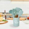 11Pcs Silicone Cooking Utensil Set Heat Resist Wooden Handle Silicone Spatula Turner Ladle Spaghetti Server Tongs Spoon Egg Whish Kitchenware Set w/ H
