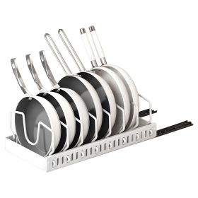 Pull Out Pots And Pans Organizer Under Cabinet With 8 Adjustable Dividers Rustproof Carbon Steel Sliding Pots Holder For Kitchen Cookware Bakeware Pot (Color: White)
