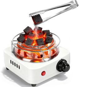 Electric Charcoal Burner 500W Hookah Charcoal Burner Compact Coal Burner for Hooka Cubes Shisha with Grill and Tongs 5 Temperature Gears 338℉-1022℉ Th (Color: White)