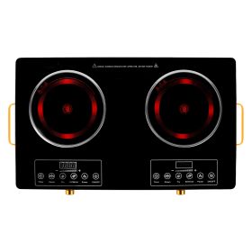 7000W Electric Double Ceramic Stove Electric Cooktop Hot Plate Infrared Countertop Burner 3500W+3500W with 11 Power Levels 0-4H Timer Portable Handle (Color: Black)