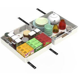 2Pcs Pull Out Cabinet Organizers Sliding Shelf Spice Rack Carbon Steel Roll Out Drawers Fixed with Adhesive Nano Film with Handle 55LBS Max Load (size: 35CM)