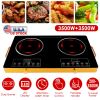 7000W Electric Double Ceramic Stove Electric Cooktop Hot Plate Infrared Countertop Burner 3500W+3500W with 11 Power Levels 0-4H Timer Portable Handle