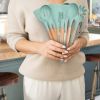11Pcs Silicone Cooking Utensil Set Heat Resist Wooden Handle Silicone Spatula Turner Ladle Spaghetti Server Tongs Spoon Egg Whish Kitchenware Set w/ H