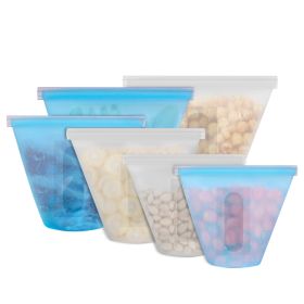 3Pcs Silicone Food Storage Bags Reusable Leakproof Food Container Set with 3 Seals Microwave Dishwasher Safe Environment Friendly 8.5Oz/17Oz/25.4Oz (Color: Blue)