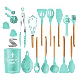 35Pcs Kitchen Cooking Utensils Set Spatula Set Baking Utensil Set Kitchen Accessories Necessities with Holder Egg Whisk Separator Tong Turner Spoons C (Color: Green)