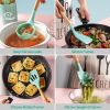 11Pcs Silicone Cooking Utensil Set Heat Resist Wooden Handle Silicone Spatula Turner Ladle Spaghetti Server Tongs Spoon Egg Whish Kitchenware Set w/ H