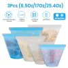 3Pcs Silicone Food Storage Bags Reusable Leakproof Food Container Set with 3 Seals Microwave Dishwasher Safe Environment Friendly 8.5Oz/17Oz/25.4Oz