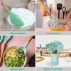 11Pcs Silicone Cooking Utensil Set Heat Resist Wooden Handle Silicone Spatula Turner Ladle Spaghetti Server Tongs Spoon Egg Whish Kitchenware Set w/ H
