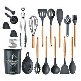 35Pcs Kitchen Cooking Utensils Set Spatula Set Baking Utensil Set Kitchen Accessories Necessities with Holder Egg Whisk Separator Tong Turner Spoons C (Color: Black)