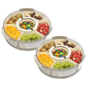 2Pcs Divided Serving Tray with Lid and Handle 360° Rotatable Snack Box Container with 6 Dividers Clear Portable Snack Platters for Fruit Candy Nut Sna (size: L)
