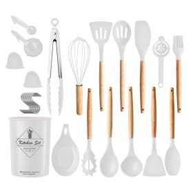 35Pcs Kitchen Cooking Utensils Set Spatula Set Baking Utensil Set Kitchen Accessories Necessities with Holder Egg Whisk Separator Tong Turner Spoons C (Color: White)