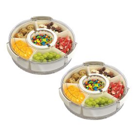 2Pcs Divided Serving Tray with Lid and Handle 360° Rotatable Snack Box Container with 6 Dividers Clear Portable Snack Platters for Fruit Candy Nut Sna (size: S)